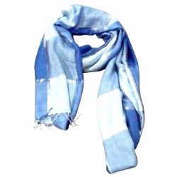 Silver Blue Shawl Giant Scarf Long Plaid Etole India