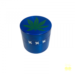 Grinder aus blauem Metall mit Pollensammler.