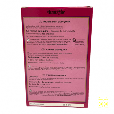 Back of the cinchona fortifying hair care box from Henna Color.