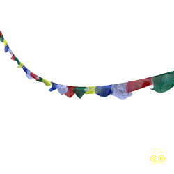Lunga ghirlanda di bandiere di preghiera tibetane.