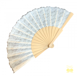 Schöner schicker Ventilator aus Holz und Stoff für die große Hitze.