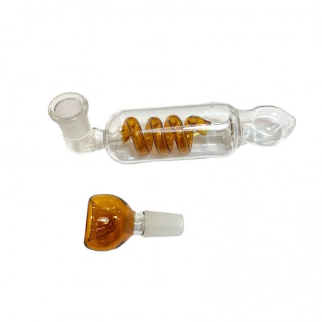 Pipa a spirale in vetro con vasca e refrigeratore.
