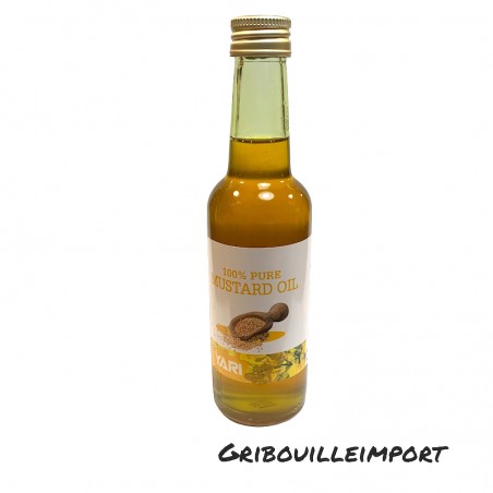Bottle of mustard oil for body care.