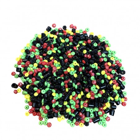 Perles de couleur rasta vert jaune rouge.