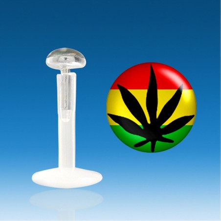 Labret Bio Plástico Plata 1.2 mm Hoja De Cannabis Piercing Rasta Rápido 48 H